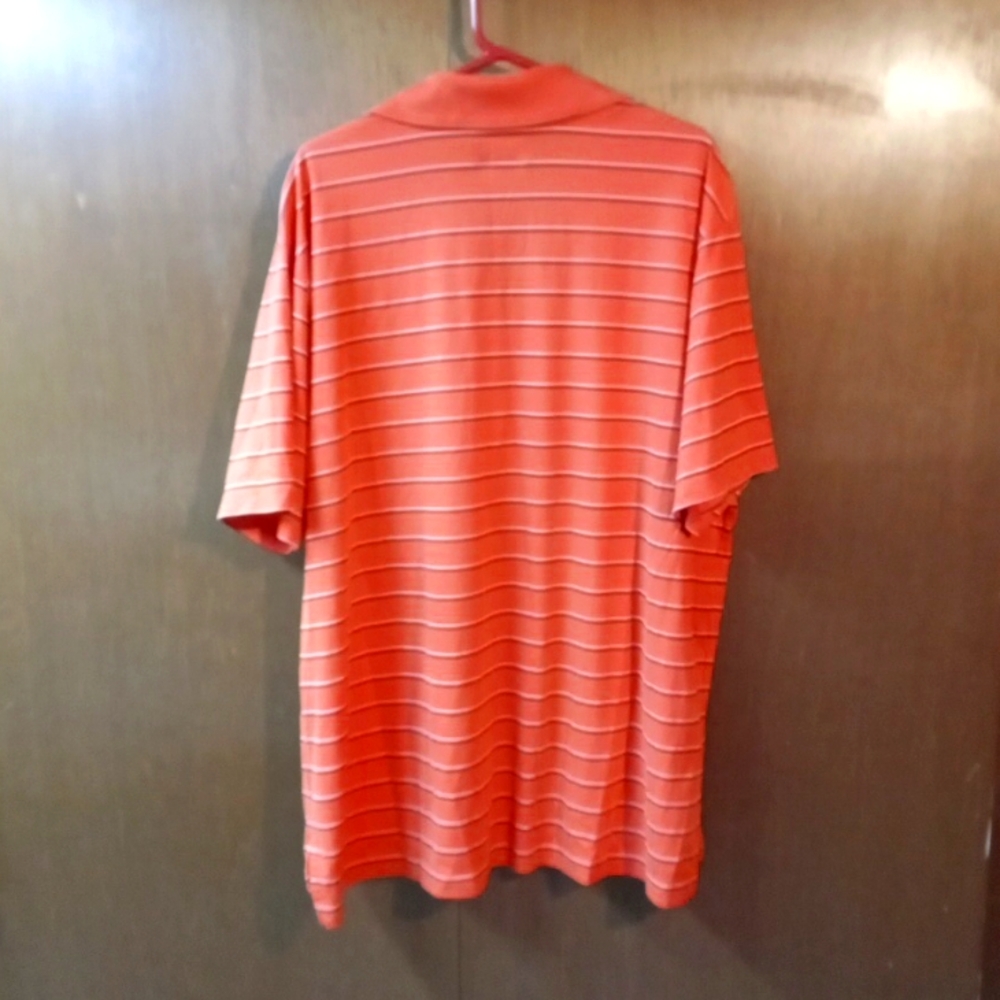 The Foundry Supply Vibrant Orange Striped Polo Shirt Short Sleeve Casual Knit - Picture 2 of 3